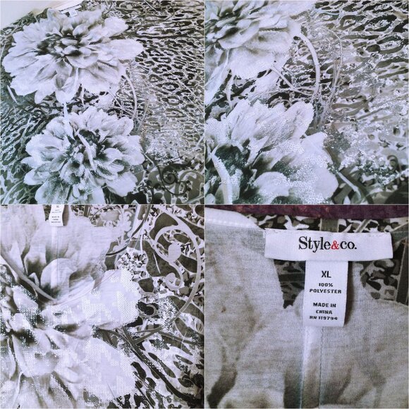 Lot(2) Blouses Tops Lady-XL Burnout Scarf Flutter Sleeve Flower Sequin Animal - Picture 6 of 9